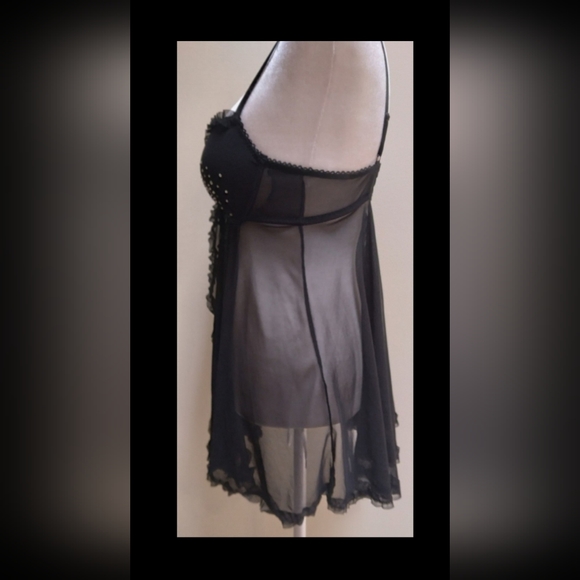 Vintage 🔥Sexy🔥 Black Babydoll/Chemise with Jewels and Ruffles 36C/Large - Picture 3 of 7